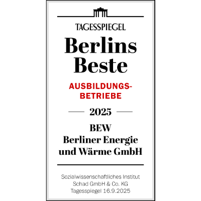 BEW erhält Tagesspiegel Berlins Beste Ausbildungsbertriebe 2025 Auszeichnung