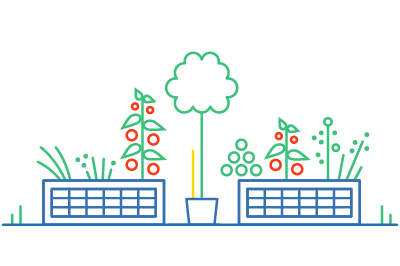 Pflanz was!-Stadtgarten in Berlin Mitte - Illustration Gitterboxen und Beete